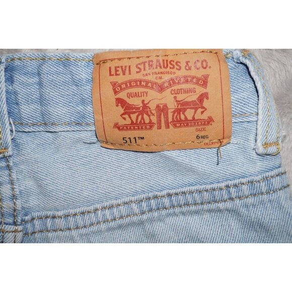 Levis 511 Slim Shorts Boy's Size 6R Denim Blue Knee Length Straight Distressed - Picture 7 of 10